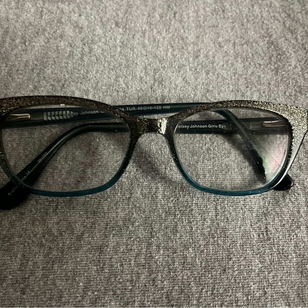 Betsey Johnson Glittery Black and Teal Kids Glasses